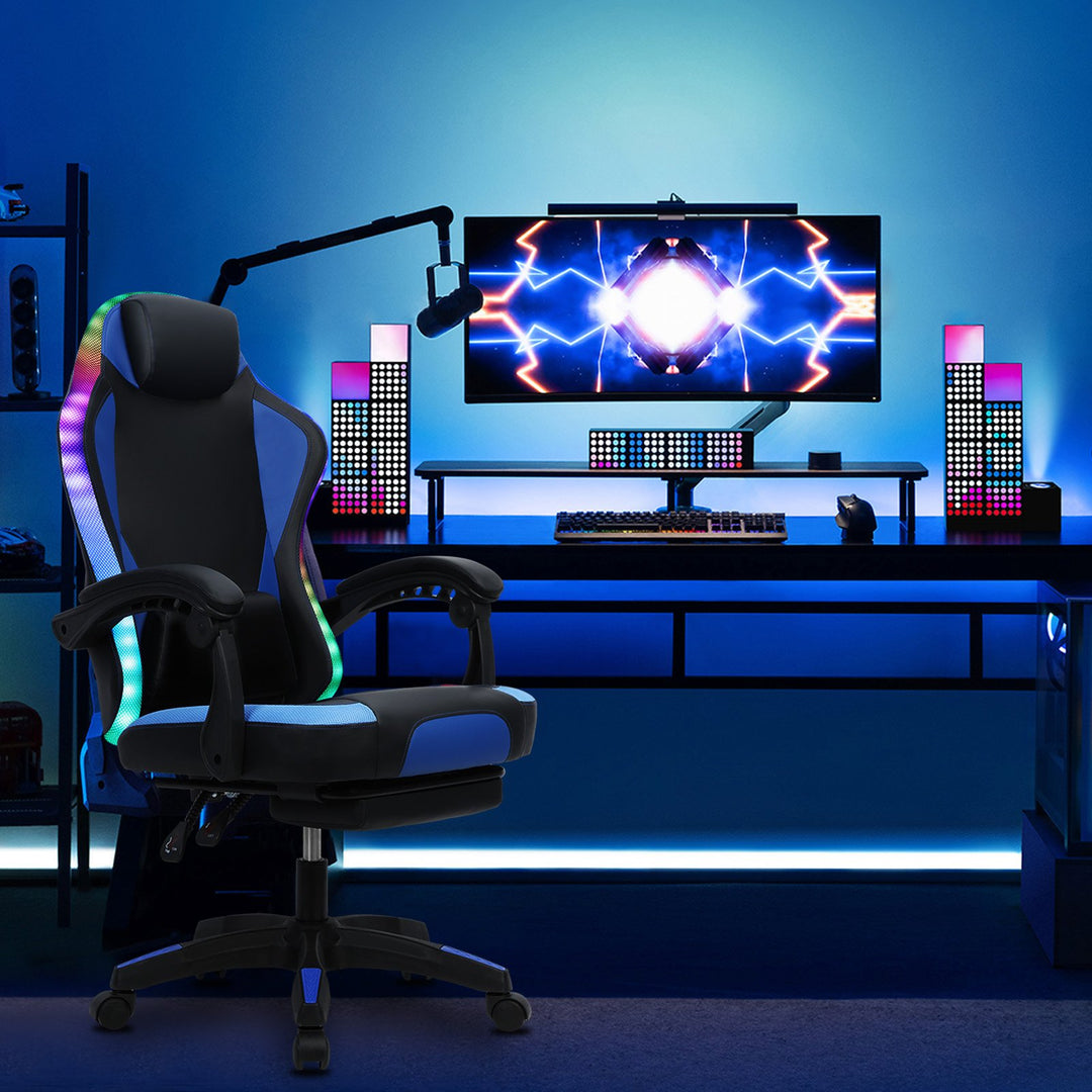 Gaming Chair with RGB LED Light Ergonomic Massage Computer Chair with Footrest High Back Music Video Chair with Lumbar Image 7