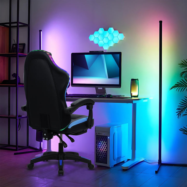 Gaming Chair with RGB LED Light Ergonomic Massage Computer Chair with Footrest High Back Music Video Chair with Lumbar Image 8