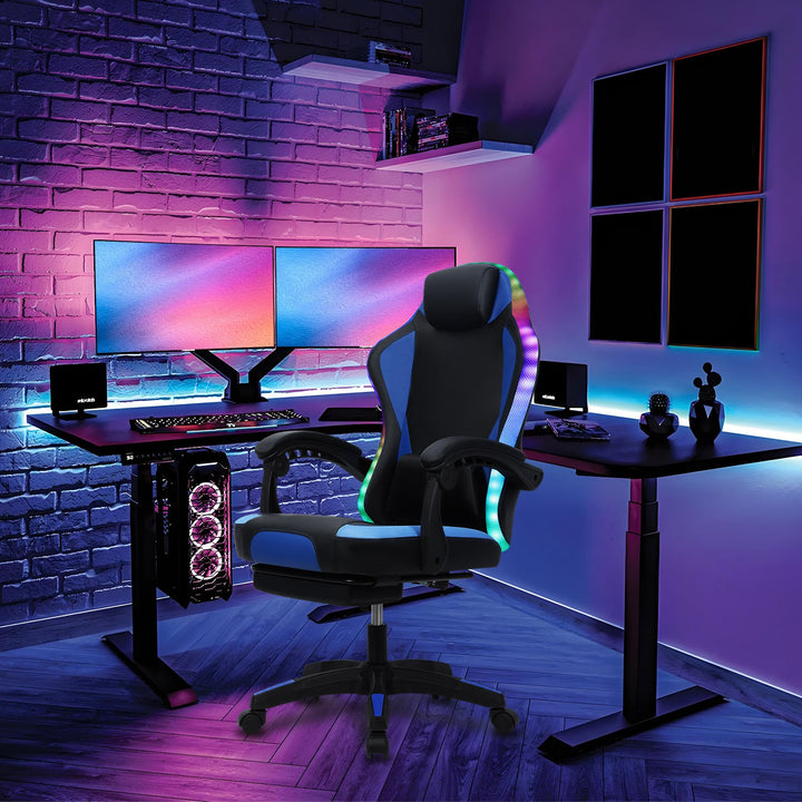 Gaming Chair with RGB LED Light Ergonomic Massage Computer Chair with Footrest High Back Music Video Chair with Lumbar Image 9