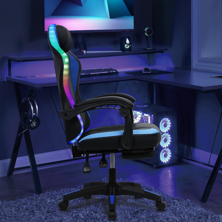 Gaming Chair with RGB LED Light Ergonomic Massage Computer Chair with Footrest High Back Music Video Chair with Lumbar Image 10