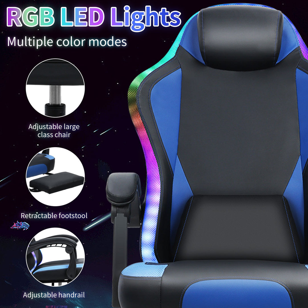 Gaming Chair with RGB LED Light Ergonomic Massage Computer Chair with Footrest High Back Music Video Chair with Lumbar Image 11