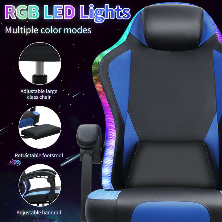 Gaming Chair with RGB LED Light Ergonomic Massage Computer Chair with Footrest High Back Music Video Chair with Lumbar Image 11