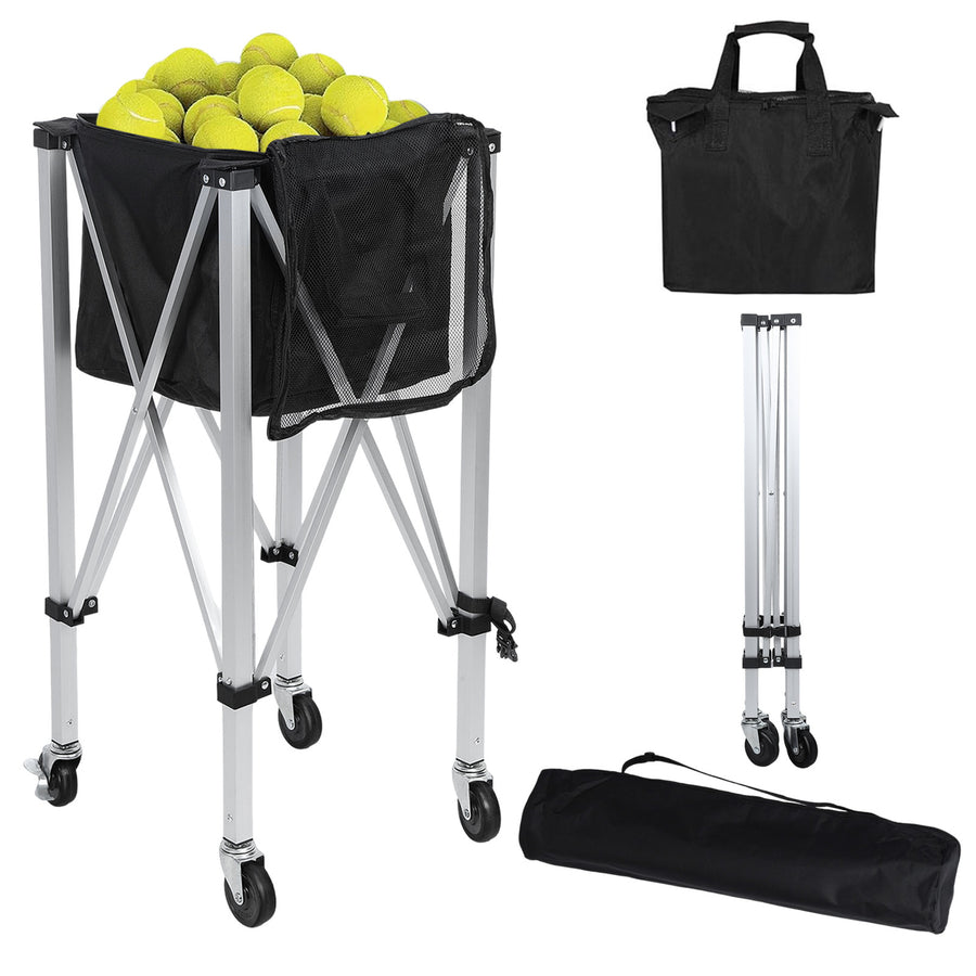 Foldable Tennis Ball Cart with Wheels Portable Holds 160 Balls Tennis Ball Hopper Tennis Ball Basket with Removable Bag Image 1