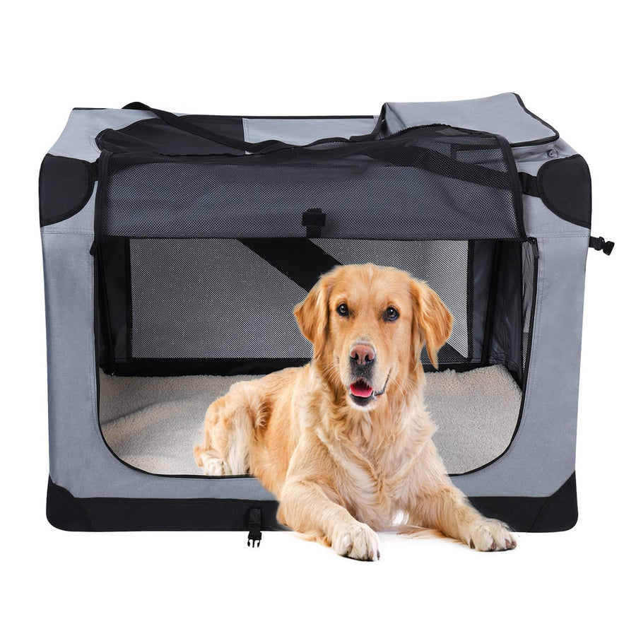 Folding Pet Crate with Breathable Mesh Door Window Portable Indoor Outdoor Travel Collapsible Pet Cage Medium Large Dog Image 1