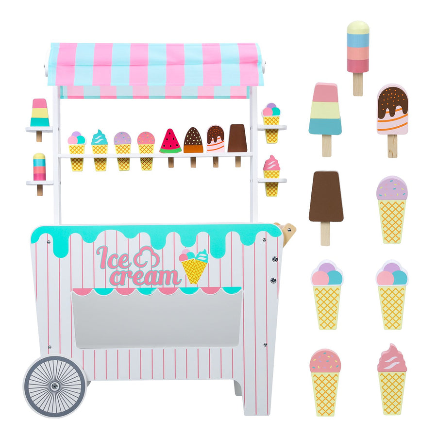 Kids Popsicle Cart Toy with Wheels Fine Grinding No Burr Surface Pretend Play Ice Cream Stall Toy Children Doll House Image 1