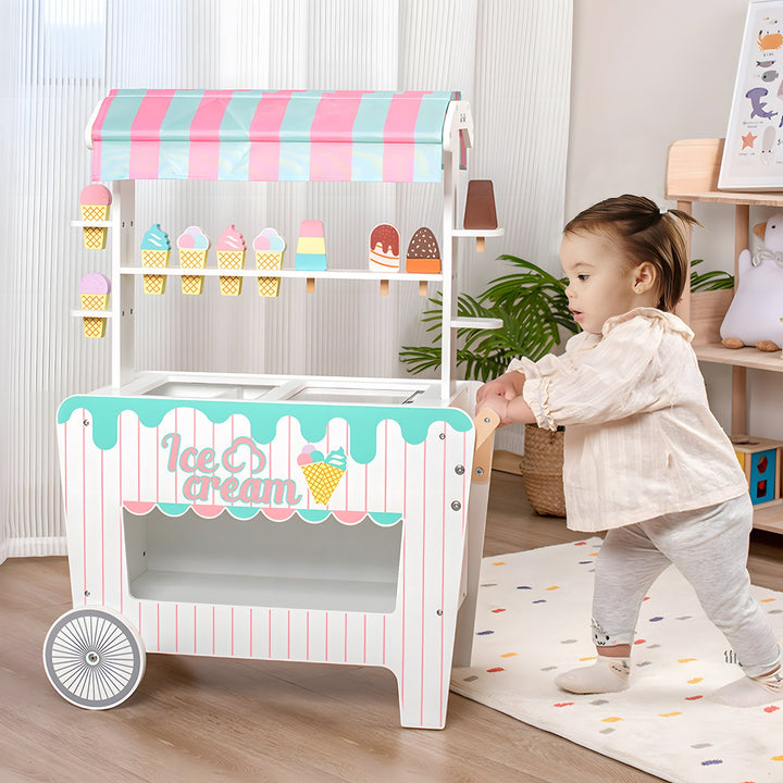 Kids Popsicle Cart Toy with Wheels Fine Grinding No Burr Surface Pretend Play Ice Cream Stall Toy Children Doll House Image 3