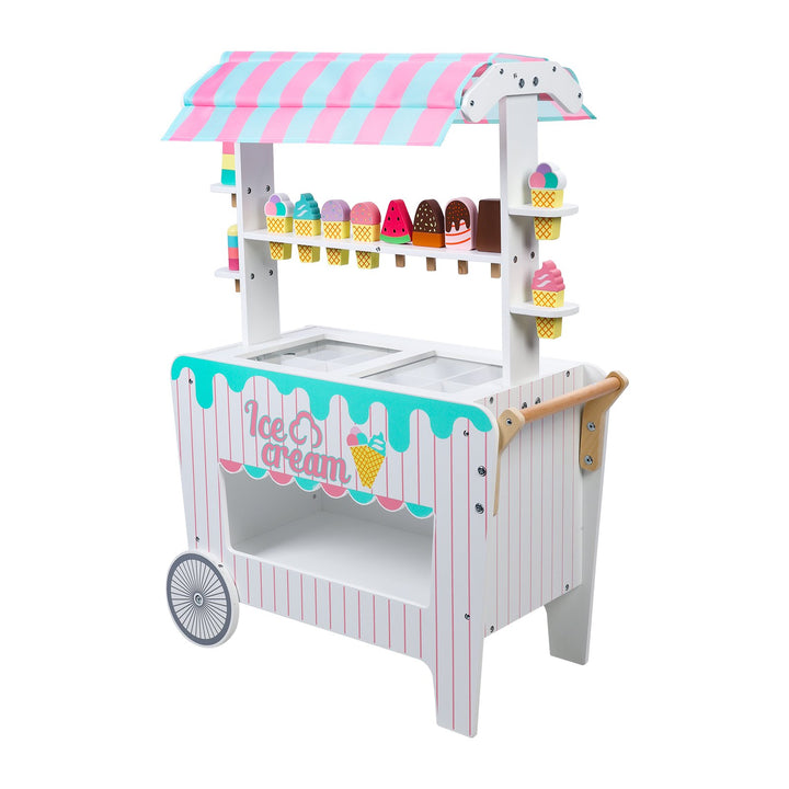 Kids Popsicle Cart Toy with Wheels Fine Grinding No Burr Surface Pretend Play Ice Cream Stall Toy Children Doll House Image 4