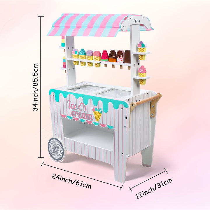 Kids Popsicle Cart Toy with Wheels Fine Grinding No Burr Surface Pretend Play Ice Cream Stall Toy Children Doll House Image 6