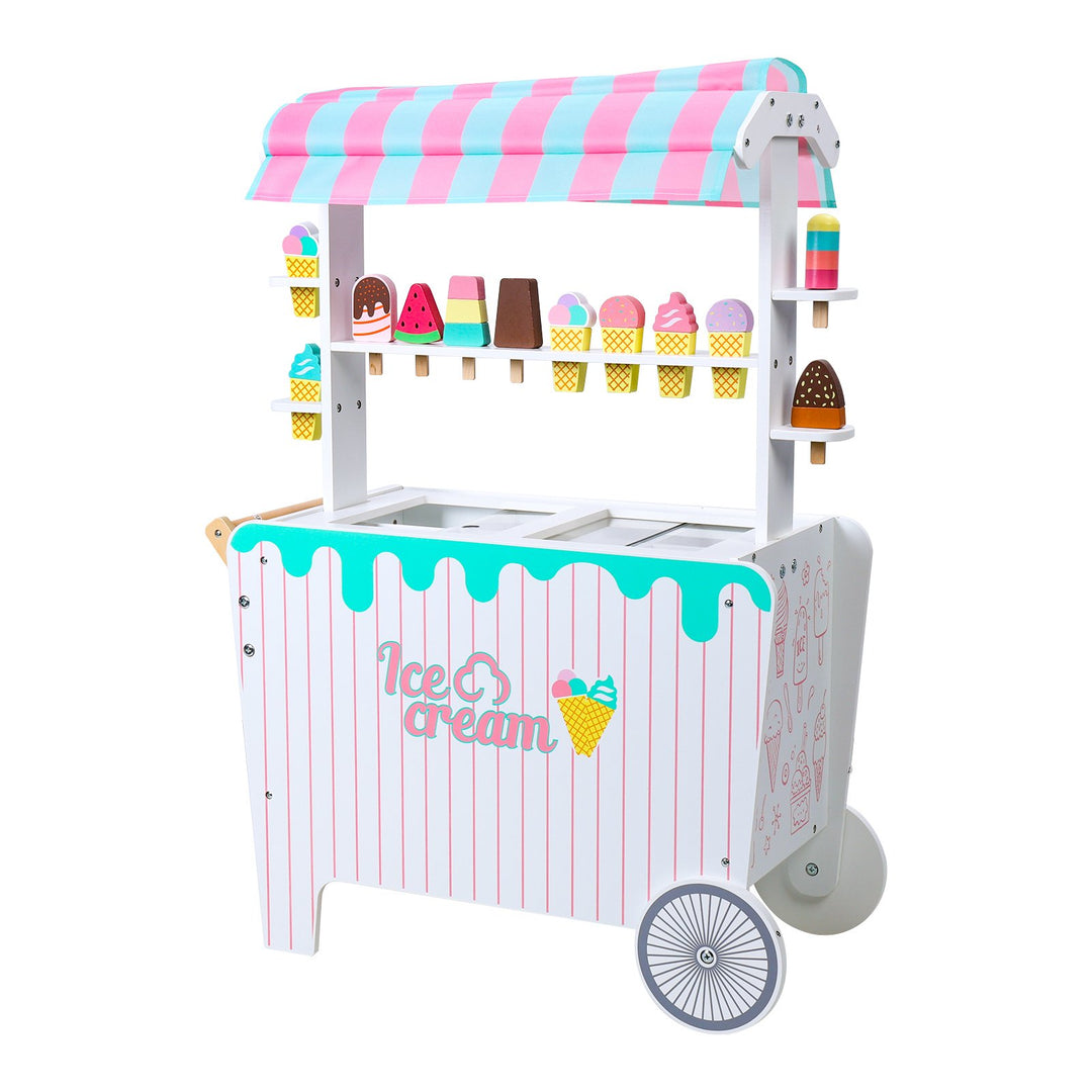 Kids Popsicle Cart Toy with Wheels Fine Grinding No Burr Surface Pretend Play Ice Cream Stall Toy Children Doll House Image 7