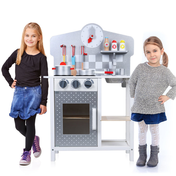 Kids Kitchen Play Set Wooden Kitchen Playset with Sink Oven Toddler Cooking Set Pretend Play Toy for Kids Ages 18 Month+ Image 4