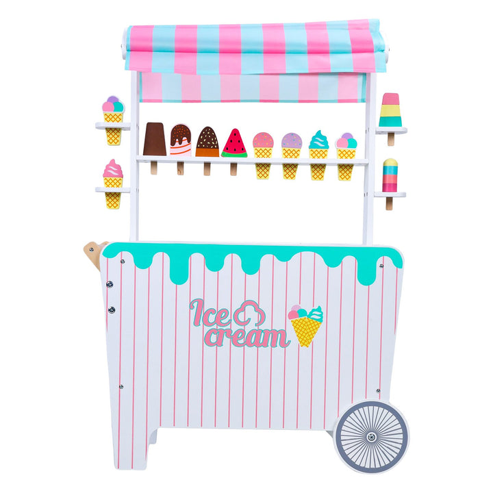 Kids Popsicle Cart Toy with Wheels Fine Grinding No Burr Surface Pretend Play Ice Cream Stall Toy Children Doll House Image 8