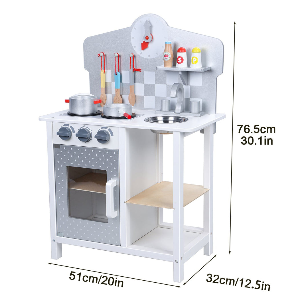 Kids Kitchen Play Set Wooden Kitchen Playset with Sink Oven Toddler Cooking Set Pretend Play Toy for Kids Ages 18 Month+ Image 4