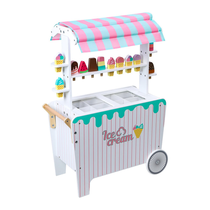 Kids Popsicle Cart Toy with Wheels Fine Grinding No Burr Surface Pretend Play Ice Cream Stall Toy Children Doll House Image 9