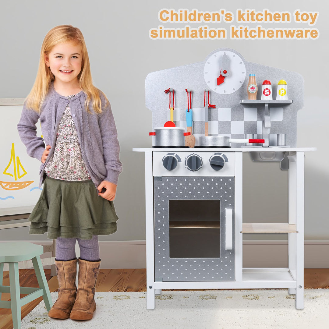 Kids Kitchen Play Set Wooden Kitchen Playset with Sink Oven Toddler Cooking Set Pretend Play Toy for Kids Ages 18 Month+ Image 6