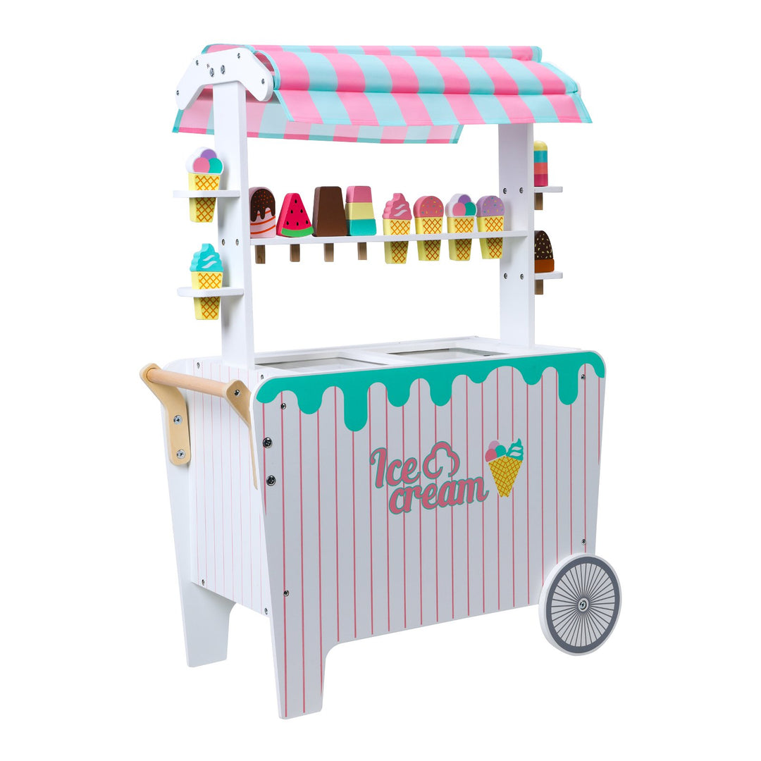 Kids Popsicle Cart Toy with Wheels Fine Grinding No Burr Surface Pretend Play Ice Cream Stall Toy Children Doll House Image 10