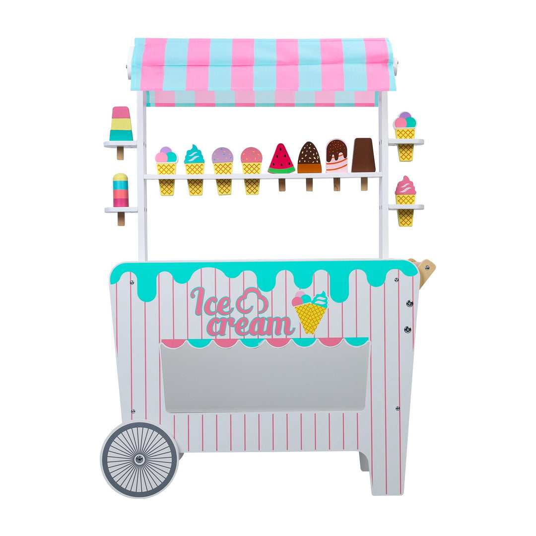 Kids Popsicle Cart Toy with Wheels Fine Grinding No Burr Surface Pretend Play Ice Cream Stall Toy Children Doll House Image 11