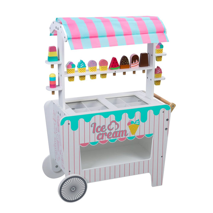 Kids Popsicle Cart Toy with Wheels Fine Grinding No Burr Surface Pretend Play Ice Cream Stall Toy Children Doll House Image 12