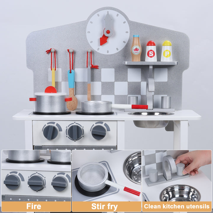 Kids Kitchen Play Set Wooden Kitchen Playset with Sink Oven Toddler Cooking Set Pretend Play Toy for Kids Ages 18 Month+ Image 9