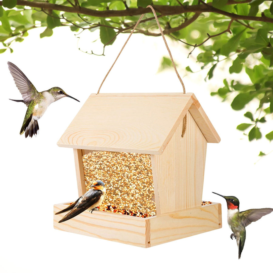 Wooden Bird Feeder Outside Hanging Wild Bird Feeder House Squirrel Proof Bird Feeder Mealworm Feeder for Cardinals Image 1