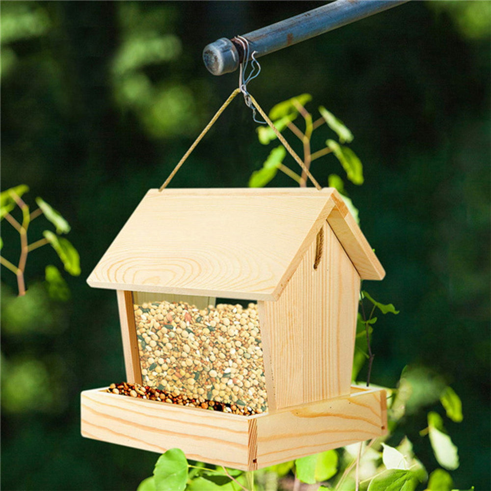 Wooden Bird Feeder Outside Hanging Wild Bird Feeder House Squirrel Proof Bird Feeder Mealworm Feeder for Cardinals Image 2