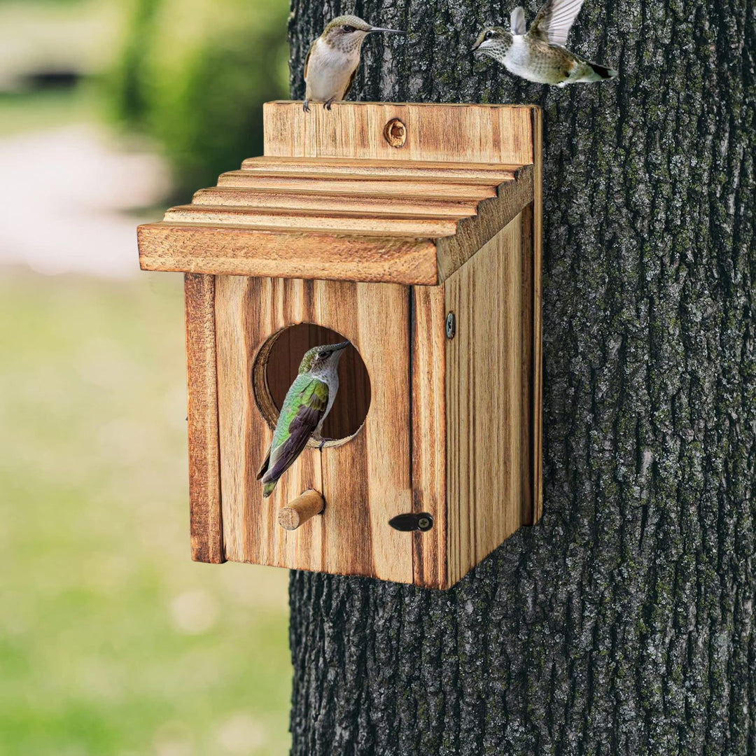 Bird Nest Box Waterproof Wooden Bird Nest Chickadee Nesting Box Bird House Outdoor Bluebird Box for Wrens Swallows Image 7