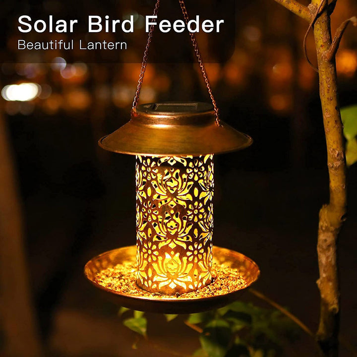 Solar Bird Feeder Outdoor Hanging Metal Wild Bird Feeder Garden Lantern with Hook Rust-Resistant Birds Food Feeder for Image 3