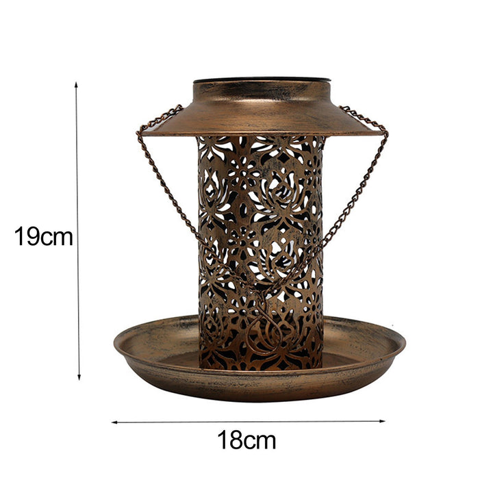 Solar Bird Feeder Outdoor Hanging Metal Wild Bird Feeder Garden Lantern with Hook Rust-Resistant Birds Food Feeder for Image 6