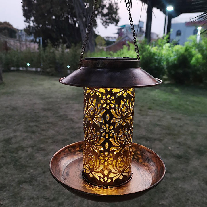 Solar Bird Feeder Outdoor Hanging Metal Wild Bird Feeder Garden Lantern with Hook Rust-Resistant Birds Food Feeder for Image 9