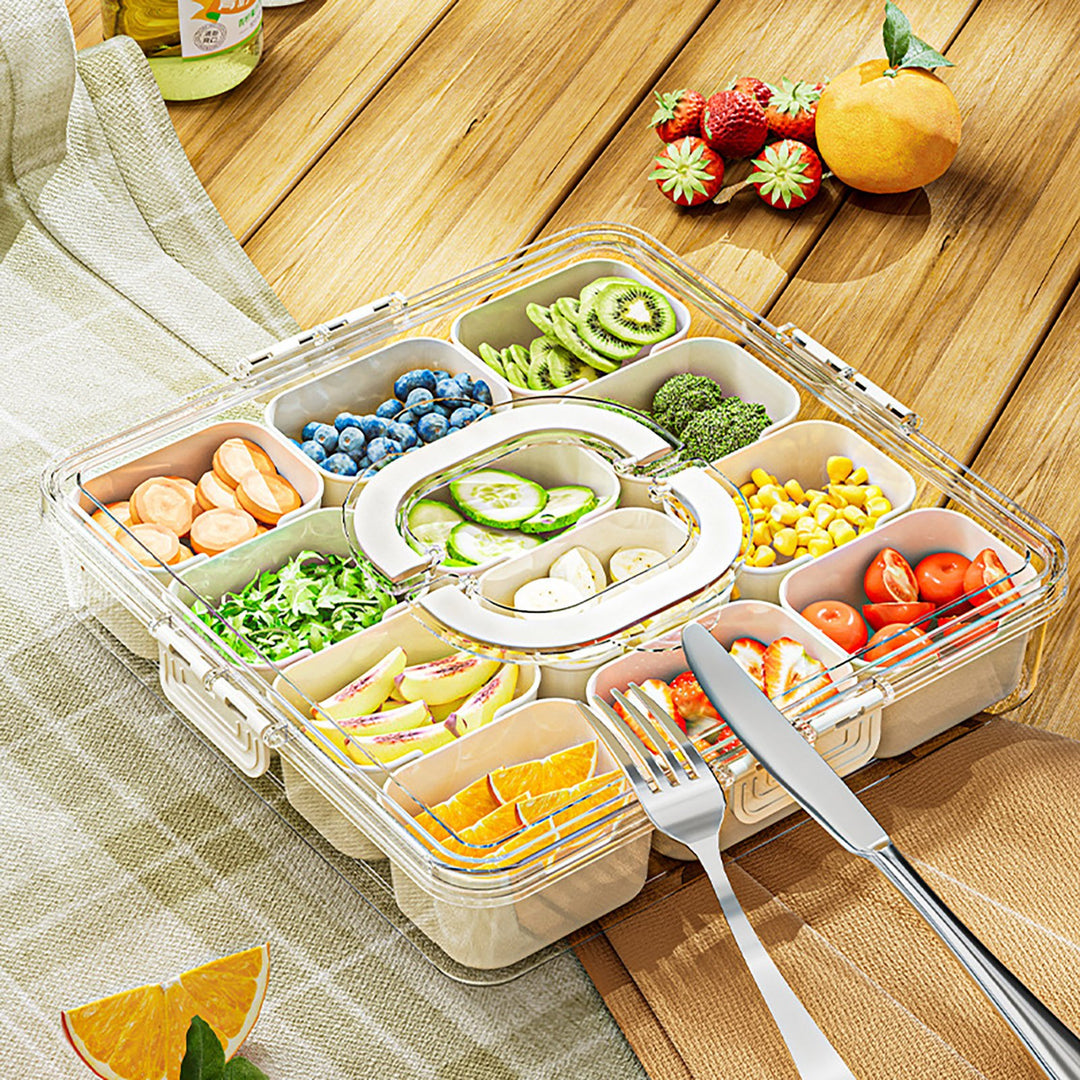 Food Serving Tray Storage Box with Hidden Handle 12 Grids Design Large Capacity Good Sealing Stackable Vegetable Tray Image 3