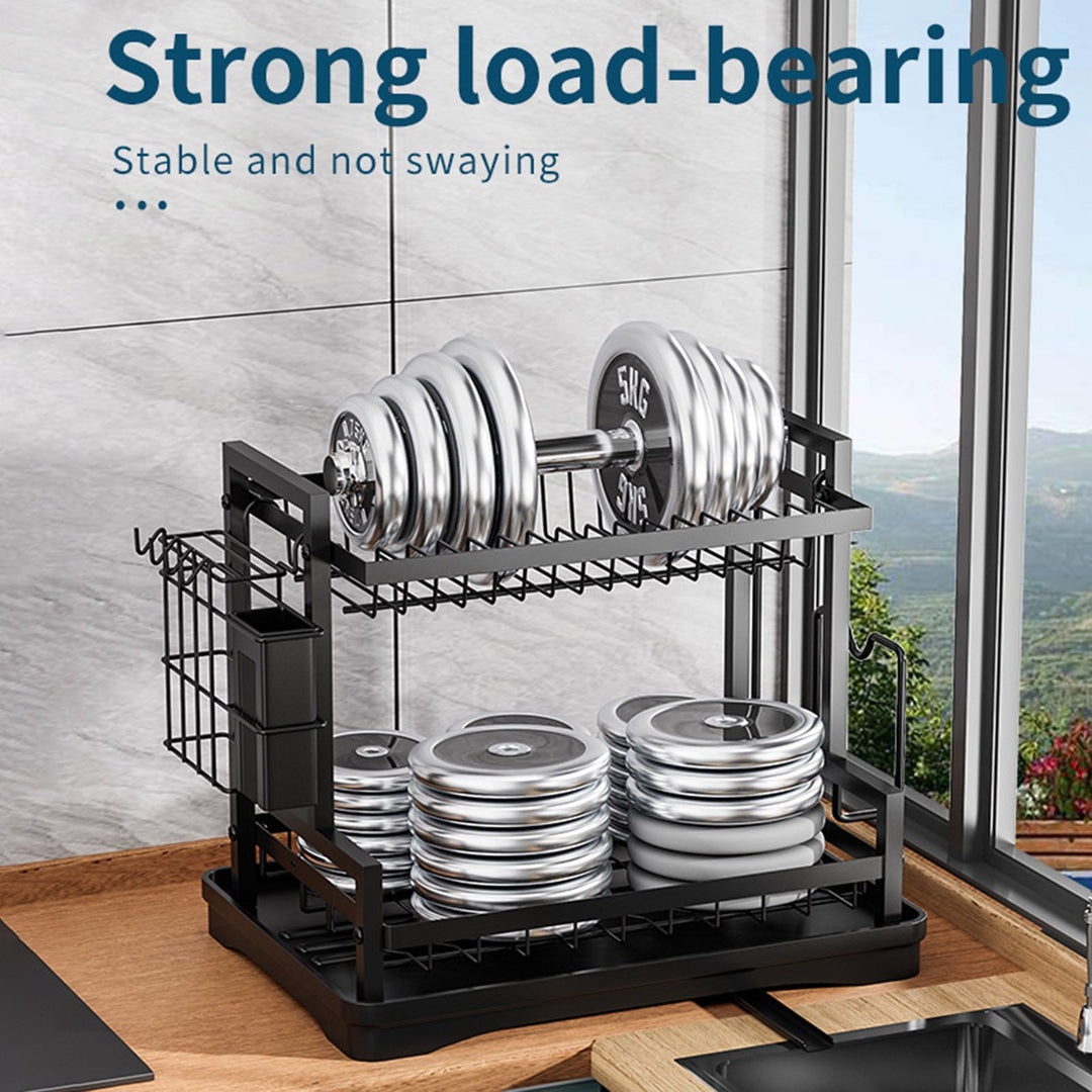 Multifunctional Dish Rack with Drainboard Rustproof Corrosion Resistant Strong Load-bearing Self-Draining 2-Tier Dish Image 3