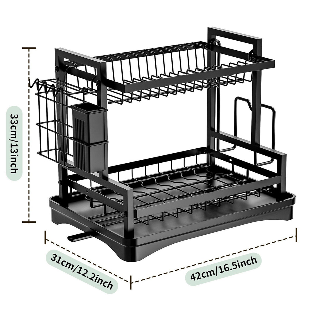 Multifunctional Dish Rack with Drainboard Rustproof Corrosion Resistant Strong Load-bearing Self-Draining 2-Tier Dish Image 6