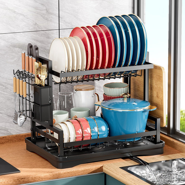 Multifunctional Dish Rack with Drainboard Rustproof Corrosion Resistant Strong Load-bearing Self-Draining 2-Tier Dish Image 8