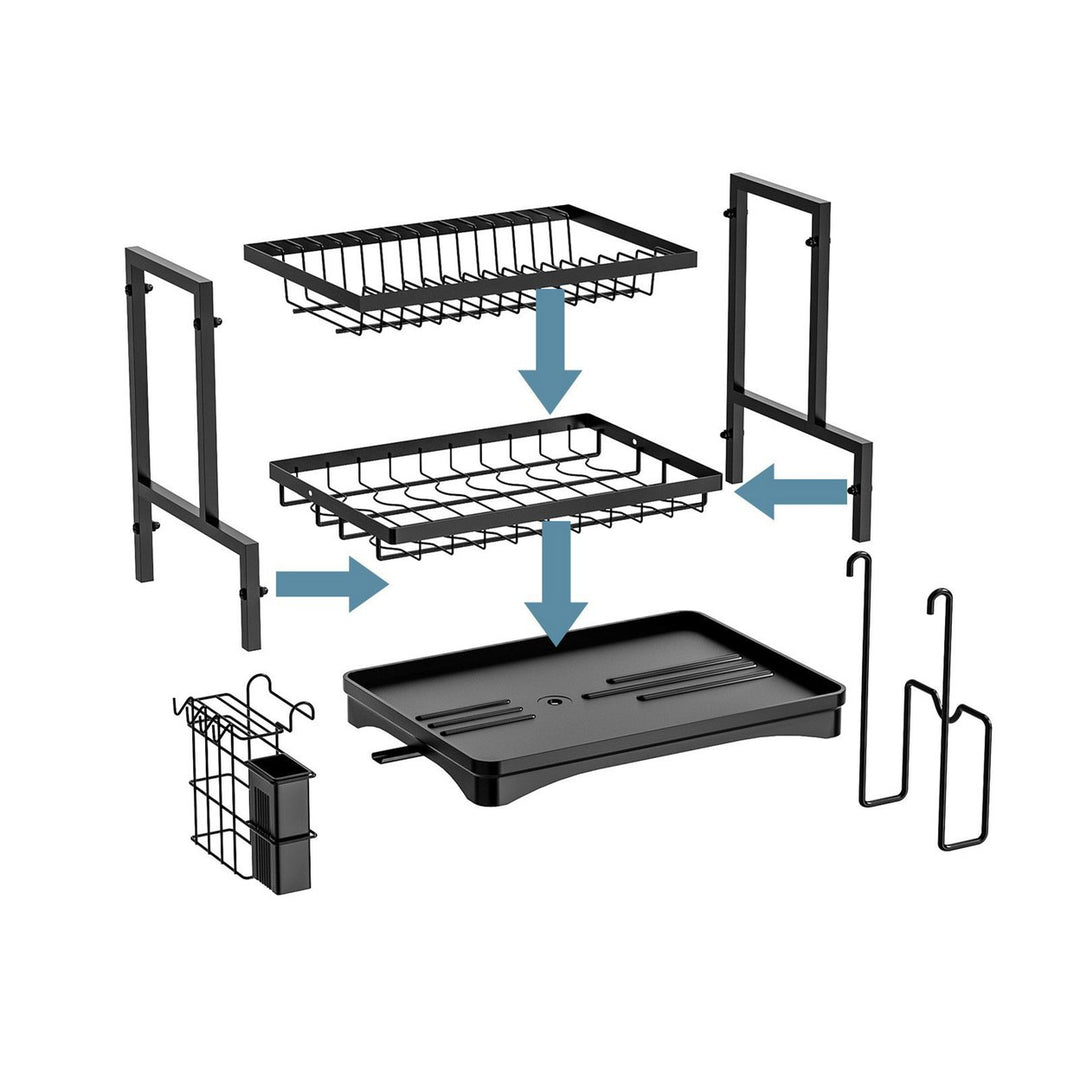 Multifunctional Dish Rack with Drainboard Rustproof Corrosion Resistant Strong Load-bearing Self-Draining 2-Tier Dish Image 12