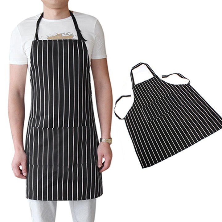 Adjustable Adult Black Stripe Bib Apron With 2 Pockets Chef Waiter Kitchen Cook Image 2