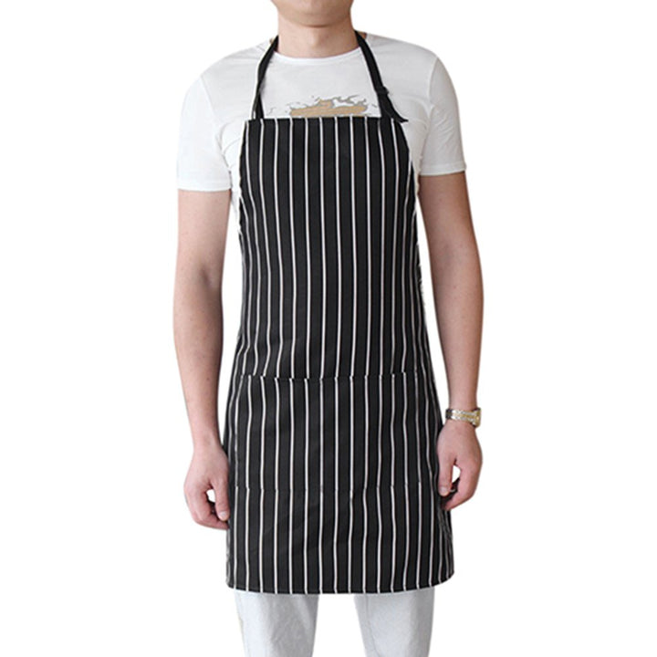 Adjustable Adult Black Stripe Bib Apron With 2 Pockets Chef Waiter Kitchen Cook Image 3