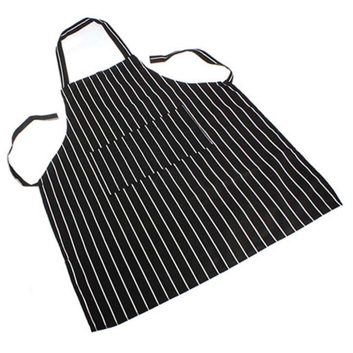 Adjustable Adult Black Stripe Bib Apron With 2 Pockets Chef Waiter Kitchen Cook Image 6