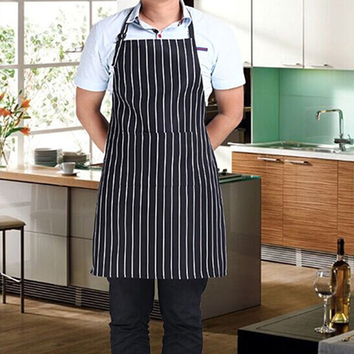 Adjustable Adult Black Stripe Bib Apron With 2 Pockets Chef Waiter Kitchen Cook Image 10