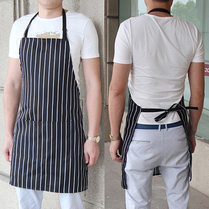 Adjustable Adult Black Stripe Bib Apron With 2 Pockets Chef Waiter Kitchen Cook Image 12