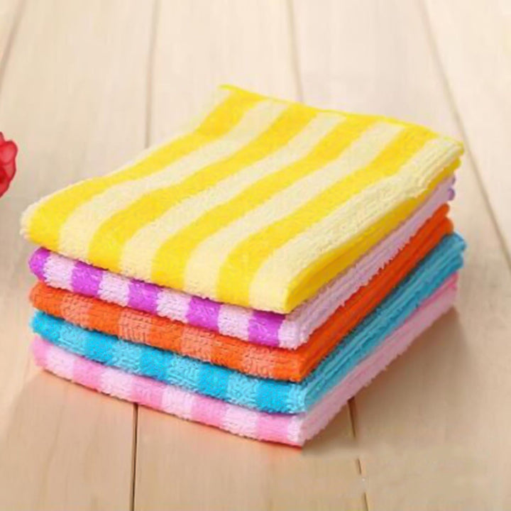 5Pcs Kitchen Dining Striped Wash Towel Absorbent Square Microfiber Dishcloths Image 2