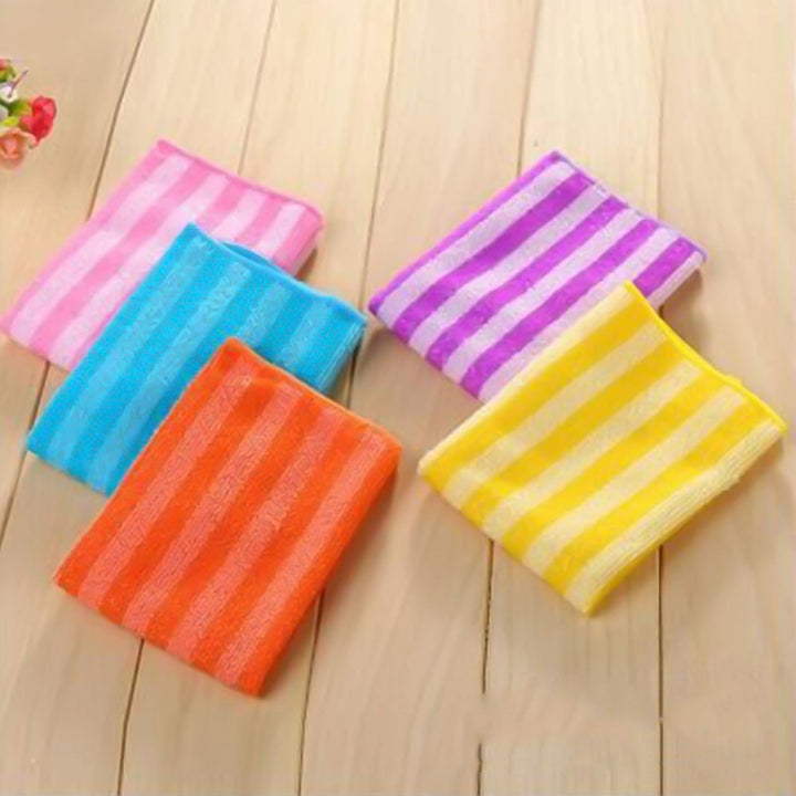 5Pcs Kitchen Dining Striped Wash Towel Absorbent Square Microfiber Dishcloths Image 3