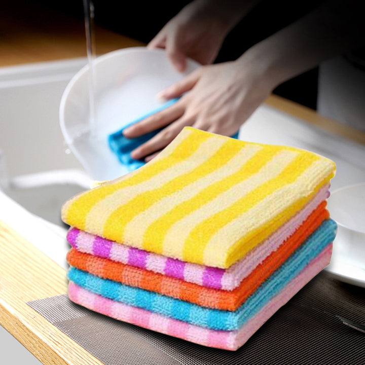 5Pcs Kitchen Dining Striped Wash Towel Absorbent Square Microfiber Dishcloths Image 4