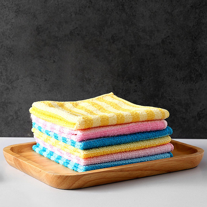 5Pcs Kitchen Dining Striped Wash Towel Absorbent Square Microfiber Dishcloths Image 6