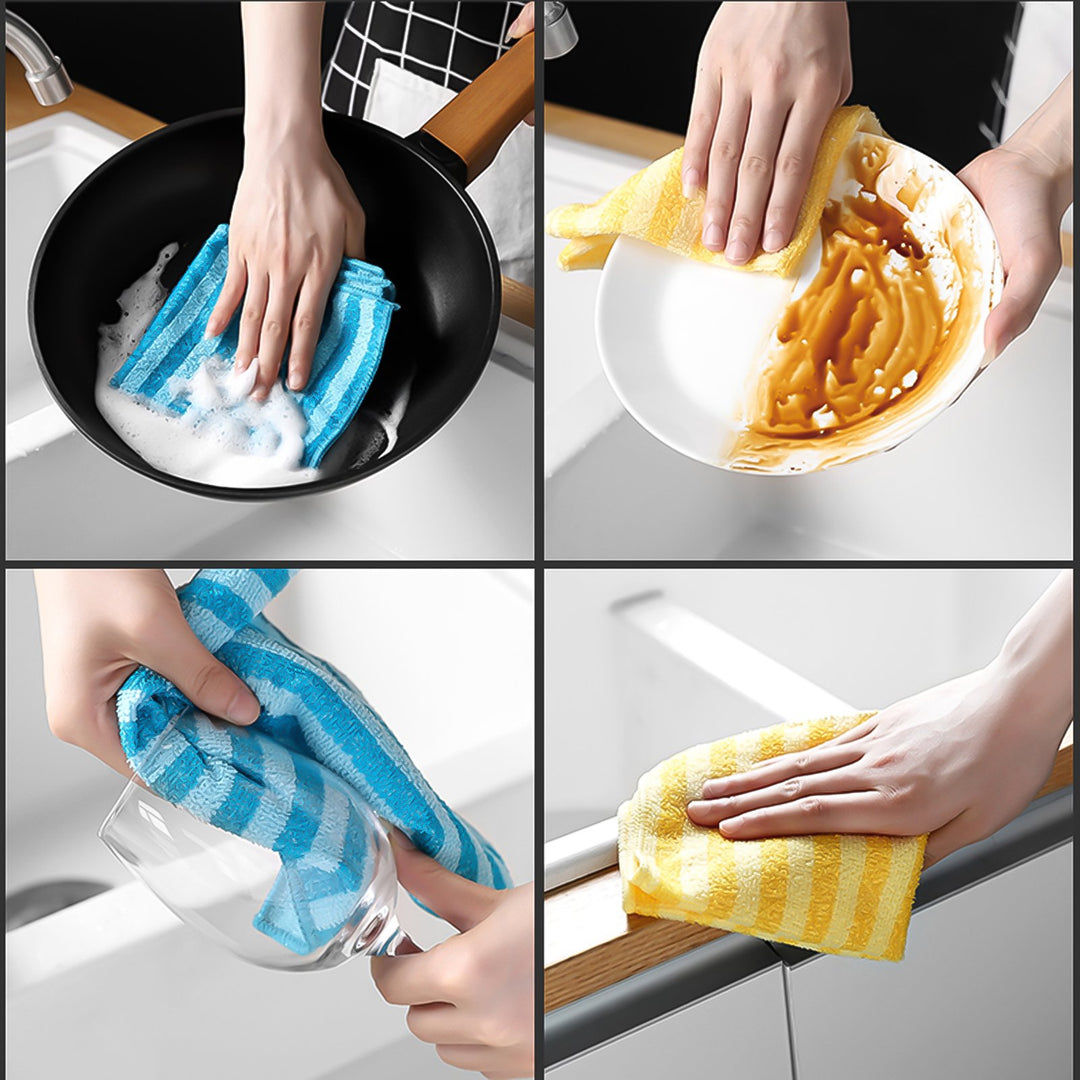 5Pcs Kitchen Dining Striped Wash Towel Absorbent Square Microfiber Dishcloths Image 9