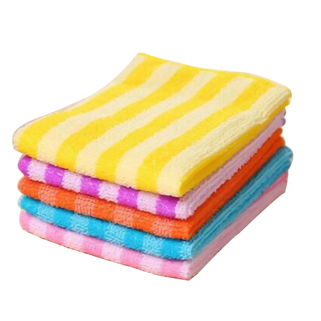 5Pcs Kitchen Dining Striped Wash Towel Absorbent Square Microfiber Dishcloths Image 12