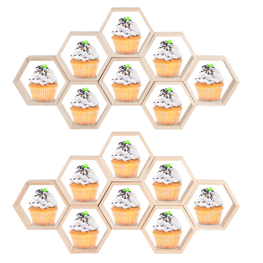 16Pcs Mini Honeycomb Cupcake Stand Wooden Hexagon Cake Display Holder Farmhouse Hexagonal Floating Table Sign for Boy Image 1