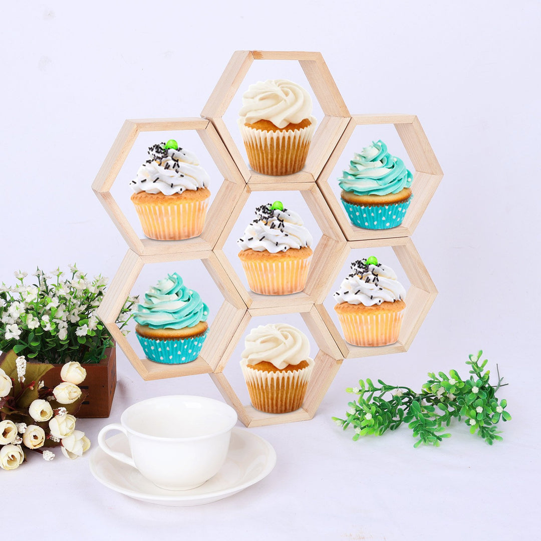 16Pcs Mini Honeycomb Cupcake Stand Wooden Hexagon Cake Display Holder Farmhouse Hexagonal Floating Table Sign for Boy Image 10