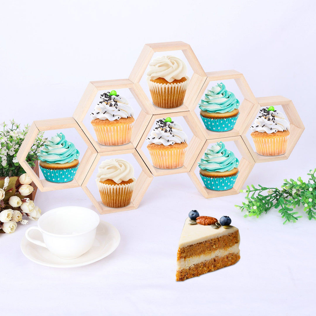 16Pcs Mini Honeycomb Cupcake Stand Wooden Hexagon Cake Display Holder Farmhouse Hexagonal Floating Table Sign for Boy Image 11