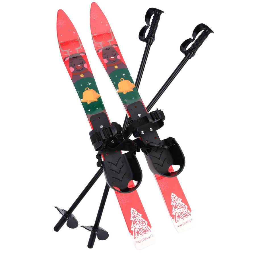 Kid Beginner Snow Skis and Poles Low-Resistant Ski Boards Lightweight Safe Kids Skiing Equipment Christmas Themed Image 1