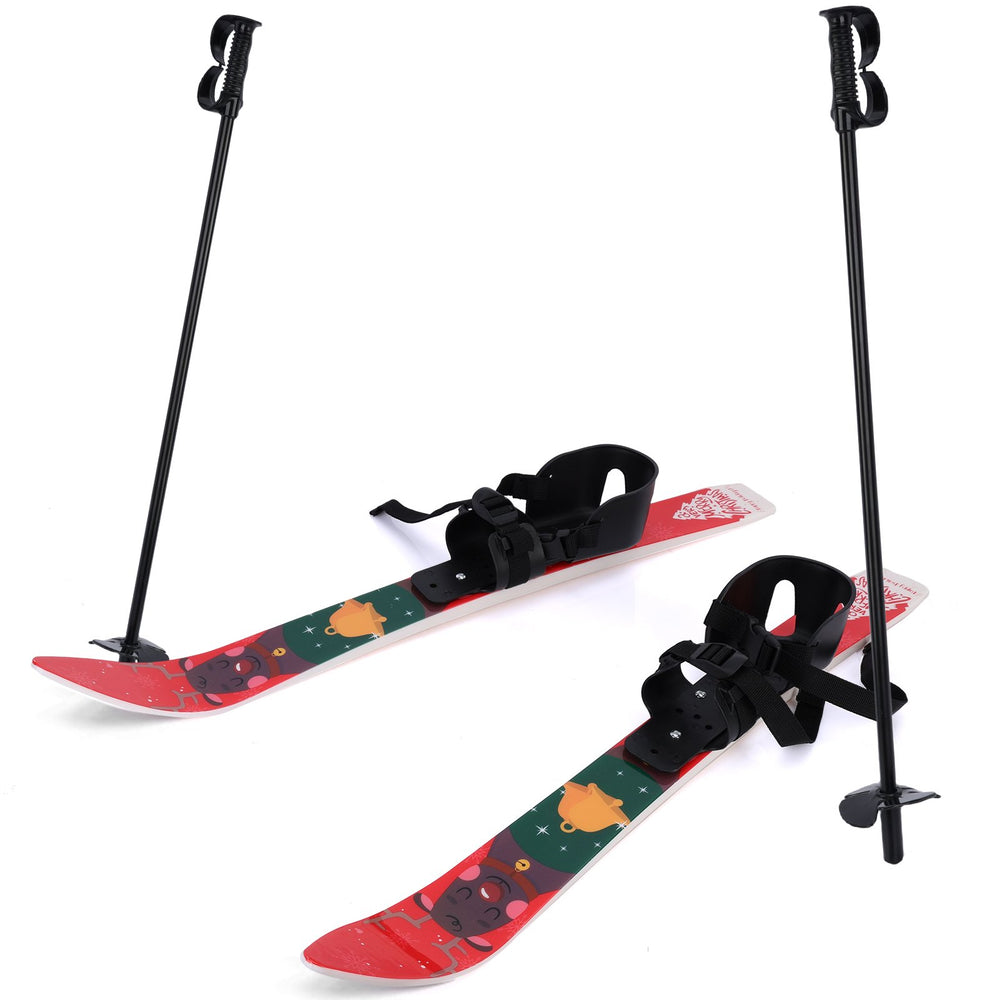 Kid Beginner Snow Skis and Poles Low-Resistant Ski Boards Lightweight Safe Kids Skiing Equipment Christmas Themed Image 2