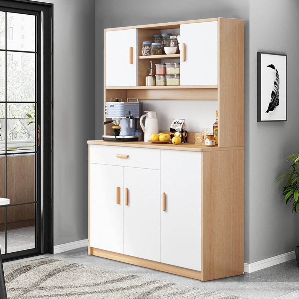 100x170CM Kitchen Storage Cabinet Utility Pantry with Microwave Stand Household Wall Tall Sideboard with Drawers Doors Image 2